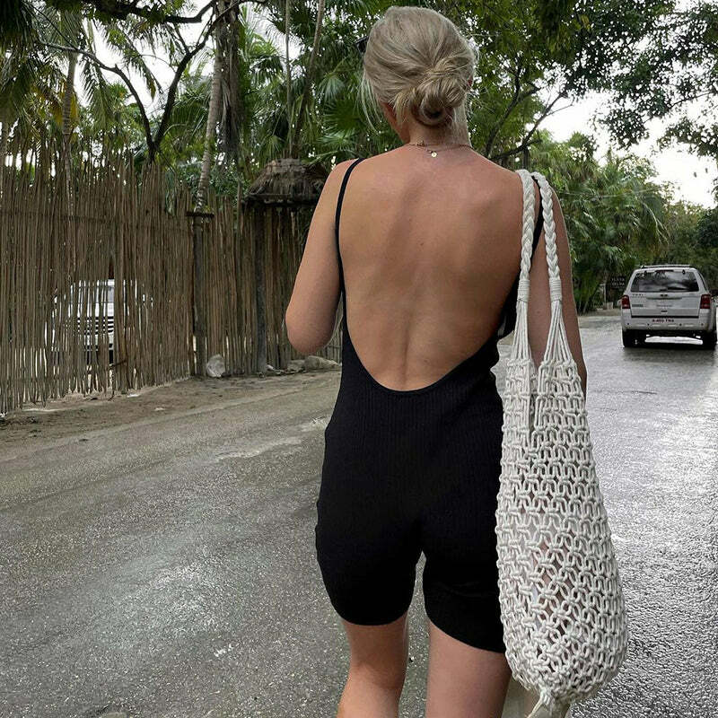Everline Backless Romper - Y2K Summer Outfit, 90s Fashion, Grunge, Retro Style, Y2K Party Look