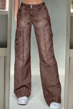 Faded Pocketed Y2K Jeans - Retro 90s Grunge, Summer Y2K Outfits, Y2K Fashion for Women