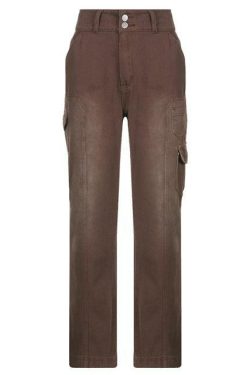 Faded Pocketed Y2K Jeans - Retro 90s Grunge, Summer Y2K Outfits, Y2K Fashion for Women