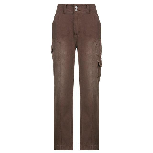 Faded Pocketed Y2K Jeans - Retro 90s Grunge, Summer Y2K Outfits, Y2K Fashion for Women