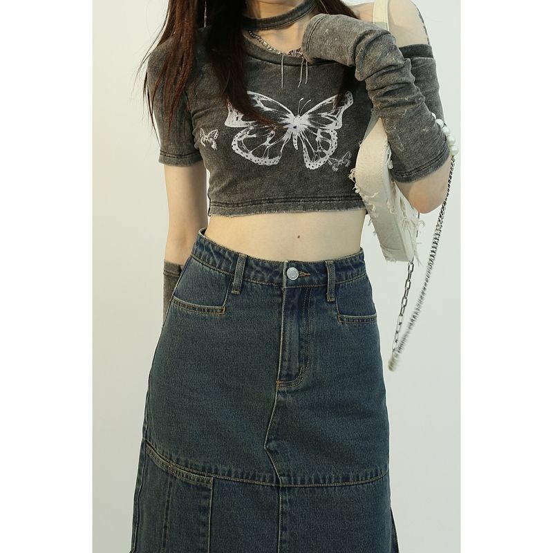 Fairy Grunge Butterfly Crop Top - Y2K Summer, 90s Fashion, Retro, Pastel Goth, Y2K Club Outfits