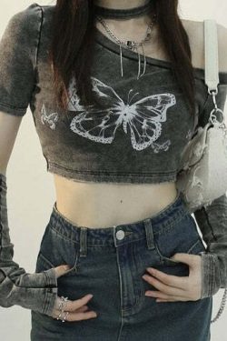 Fairy Grunge Butterfly Crop Top - Y2K Summer, 90s Fashion, Retro, Pastel Goth, Y2K Club Outfits