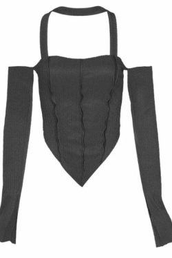 Fairy Grunge Charcoal Long Sleeve Top - Y2K Summer, 90s Fashion, Retro Goth, Y2K Club Outfit