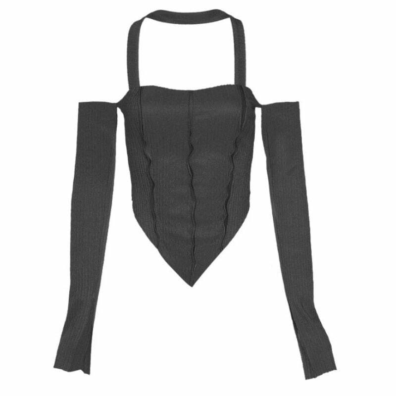 Fairy Grunge Charcoal Long Sleeve Top - Y2K Summer, 90s Fashion, Retro Goth, Y2K Club Outfit