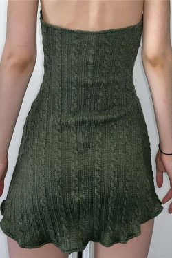 Fairy Grunge Green Knitted Mini Dress - Y2K Summer, 90s Fashion, Retro Style, Pastel Goth Outfit