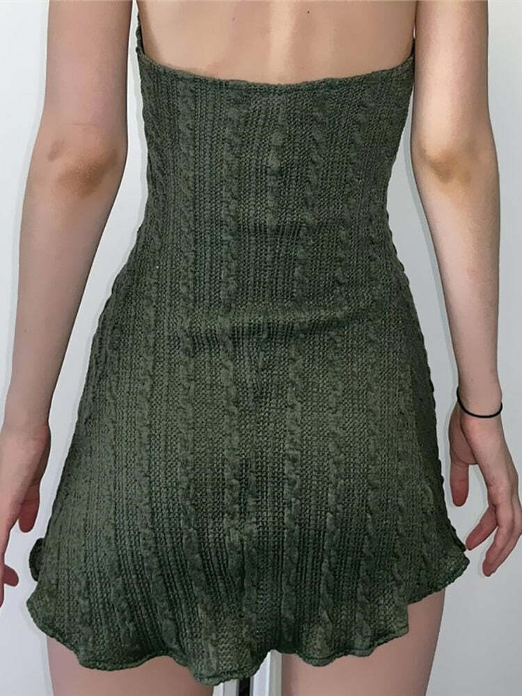 Fairy Grunge Green Knitted Mini Dress - Y2K Summer, 90s Fashion, Retro Style, Pastel Goth Outfit