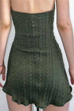 Fairy Grunge Green Knitted Mini Dress - Y2K Summer, 90s Fashion, Retro Style, Pastel Goth Outfit