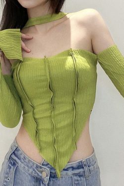 Fairy Grunge Long Sleeve Top Green - Y2K Summer, 90s Fashion, Retro Style, Pastel Goth Outfit