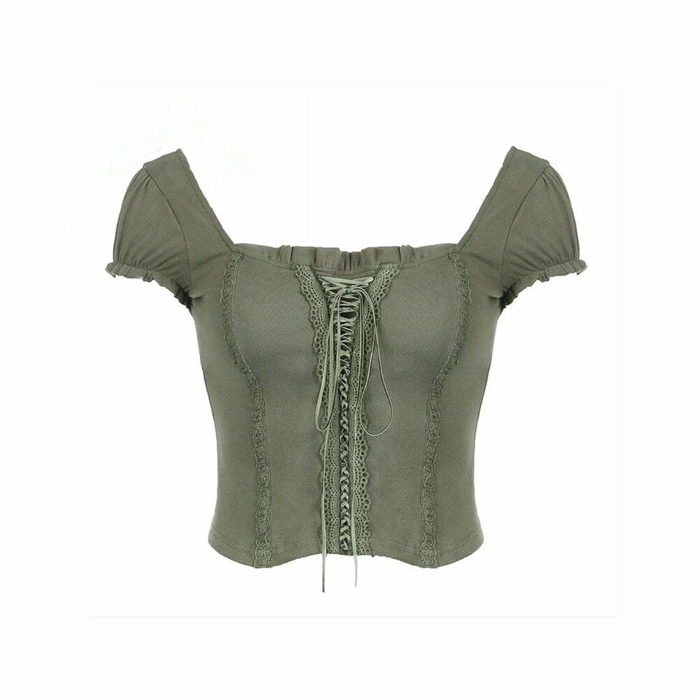 Fairy Grunge Vintage Green T-Shirt - Y2K Summer, 90s Fashion, Retro Style, Y2K Grunge Outfits