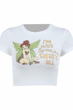 Fairy Print Short Sleeve Top - Y2K Summer Grunge, 90s Fashion, Retro Y2K Club and Party Outfit