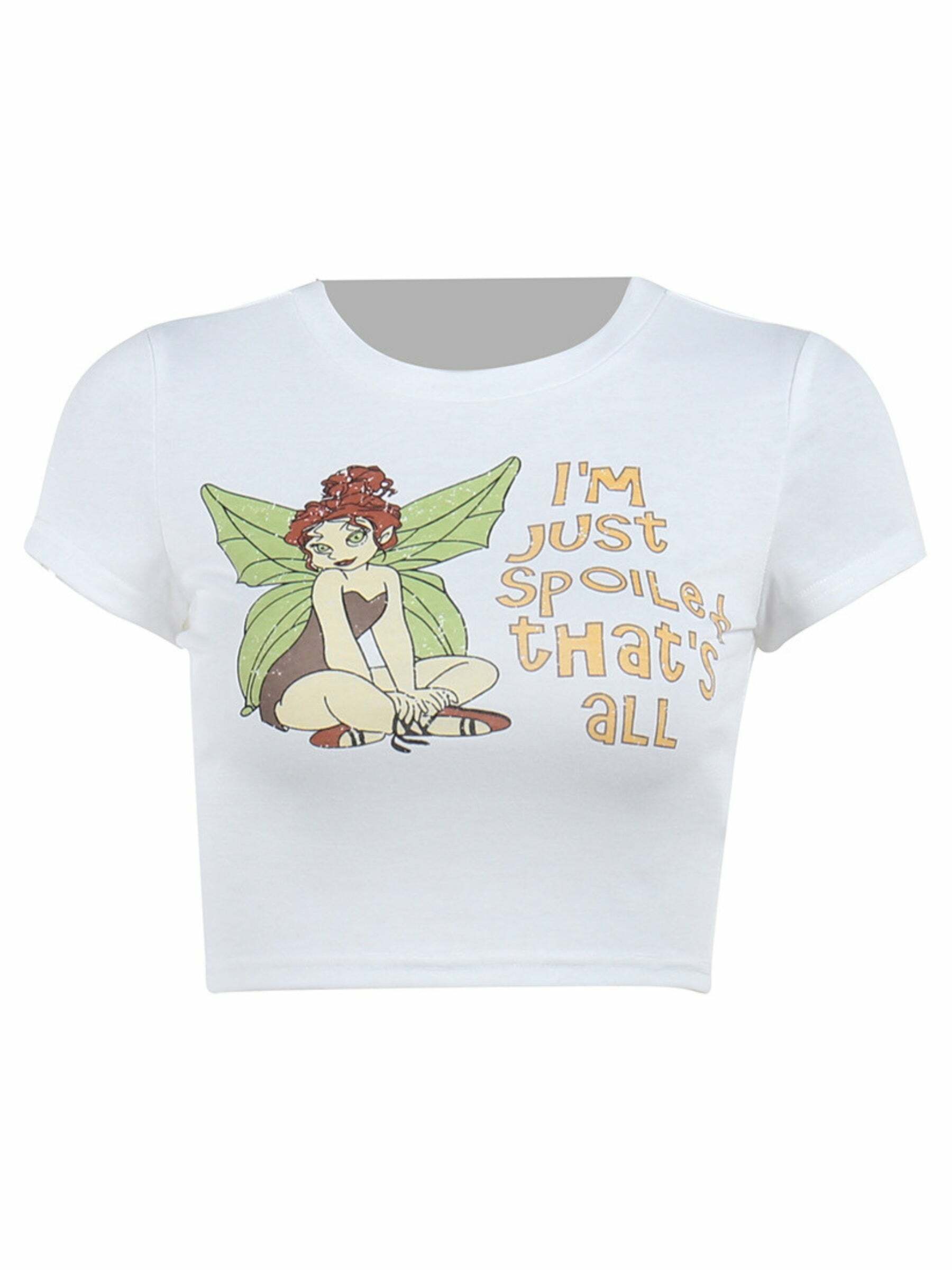Fairy Print Short Sleeve Top - Y2K Summer Grunge, 90s Fashion, Retro Y2K Club and Party Outfit
