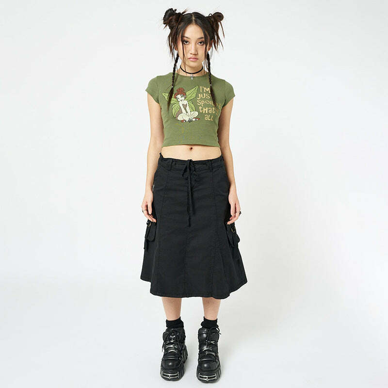 Fairy Print Short Sleeve Top - Y2K Summer Grunge, 90s Fashion, Retro Y2K Club and Party Outfit