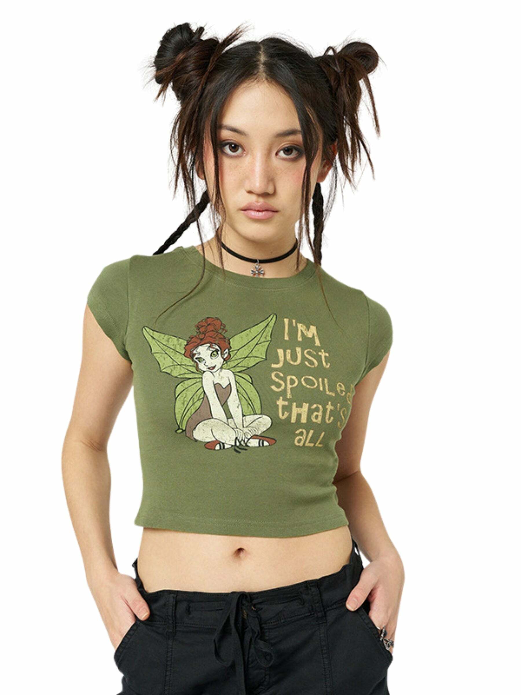 Fairy Print Short Sleeve Top - Y2K Summer Grunge, 90s Fashion, Retro Y2K Club and Party Outfit