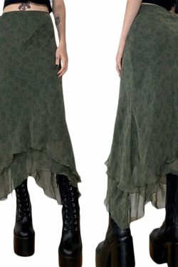 Fairygrunge Whimsical Midi Skirt - Y2K Summer, 90s Fashion, Grunge, Retro, Pastel Goth Outfit