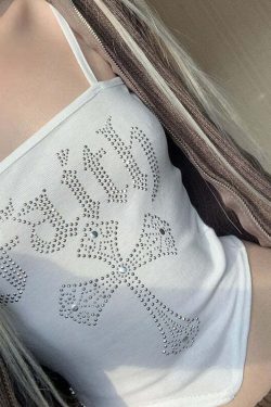 Faith Embellished Letter Print Top - Y2K Summer, 90s Grunge, Retro Style, Baby Tees, Y2K Club