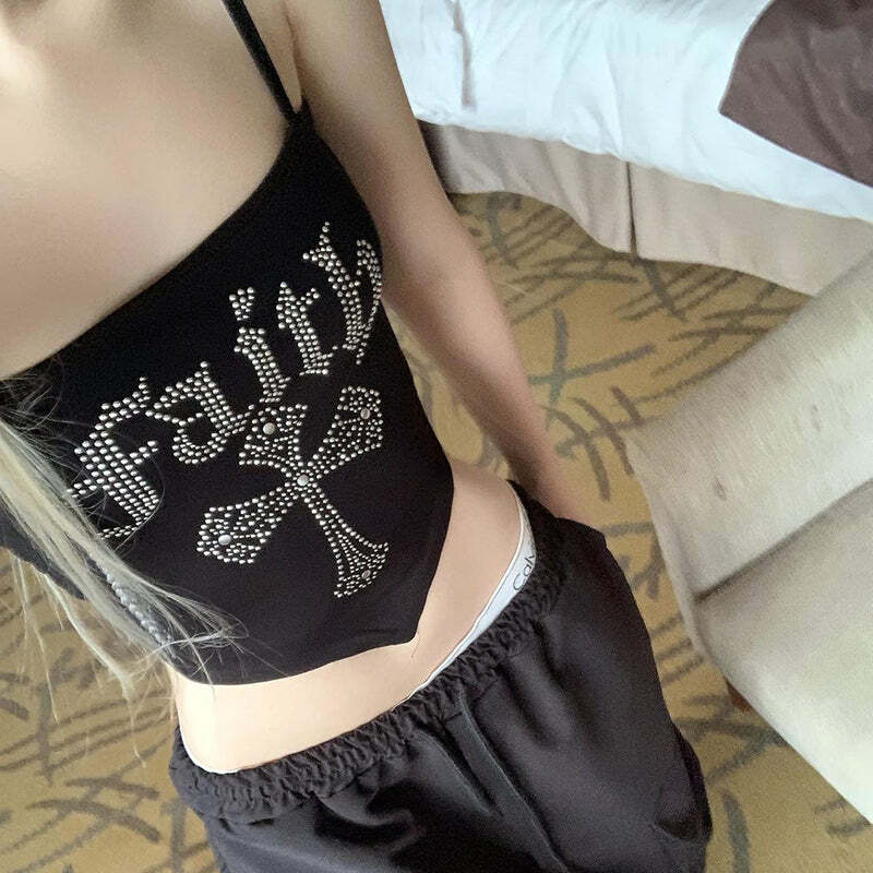 Faith Embellished Letter Print Top - Y2K Summer, 90s Grunge, Retro Style, Baby Tees, Y2K Club