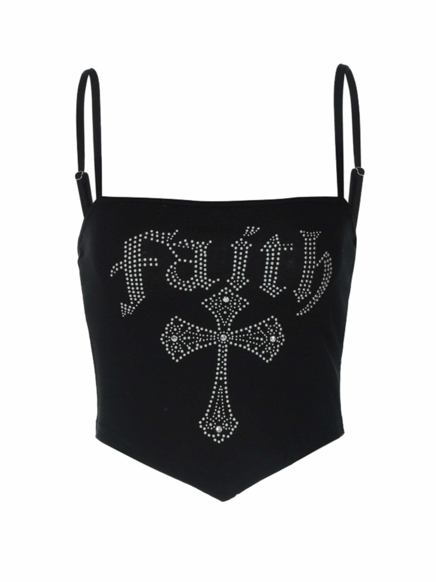 Faith Embellished Letter Print Top - Y2K Summer, 90s Grunge, Retro Style, Baby Tees, Y2K Club