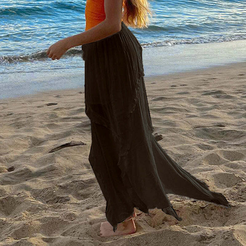 Fatma Ruffle Maxi Skirt - Y2K Summer Grunge, 90s Retro, Pastel Goth, Y2K Party & Club