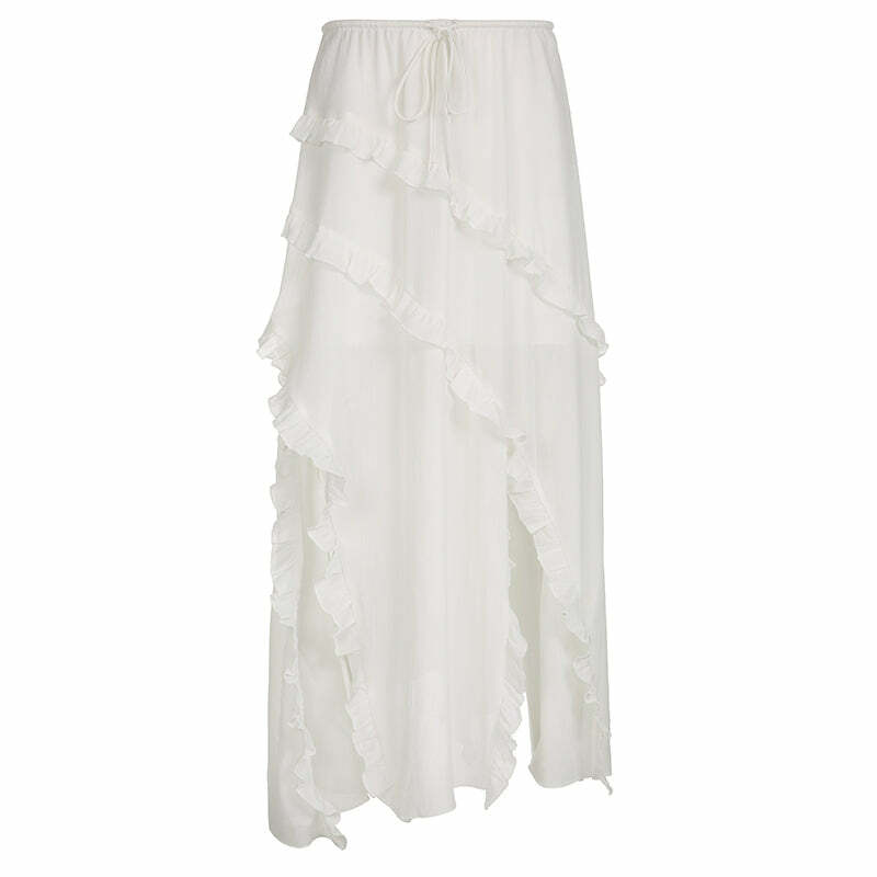 Fatma Ruffle Maxi Skirt - Y2K Summer Grunge, 90s Retro, Pastel Goth, Y2K Party & Club