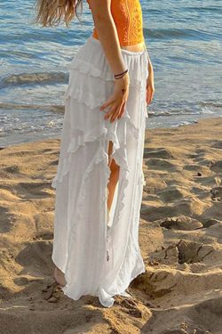 Fatma Ruffle Maxi Skirt - Y2K Summer Grunge, 90s Retro, Pastel Goth, Y2K Party & Club