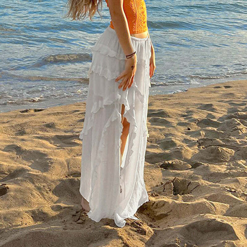 Fatma Ruffle Maxi Skirt - Y2K Summer Grunge, 90s Retro, Pastel Goth, Y2K Party & Club