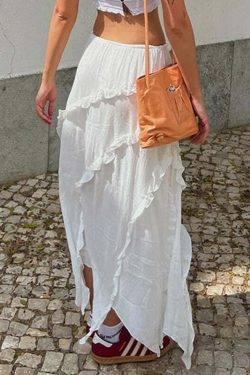 Fatma Ruffle Maxi Skirt - Y2K Summer Grunge, 90s Retro, Pastel Goth, Y2K Party & Club
