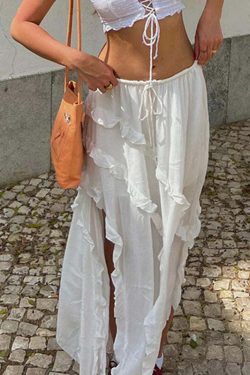 Fatma Ruffle Maxi Skirt - Y2K Summer Grunge, 90s Retro, Pastel Goth, Y2K Party & Club