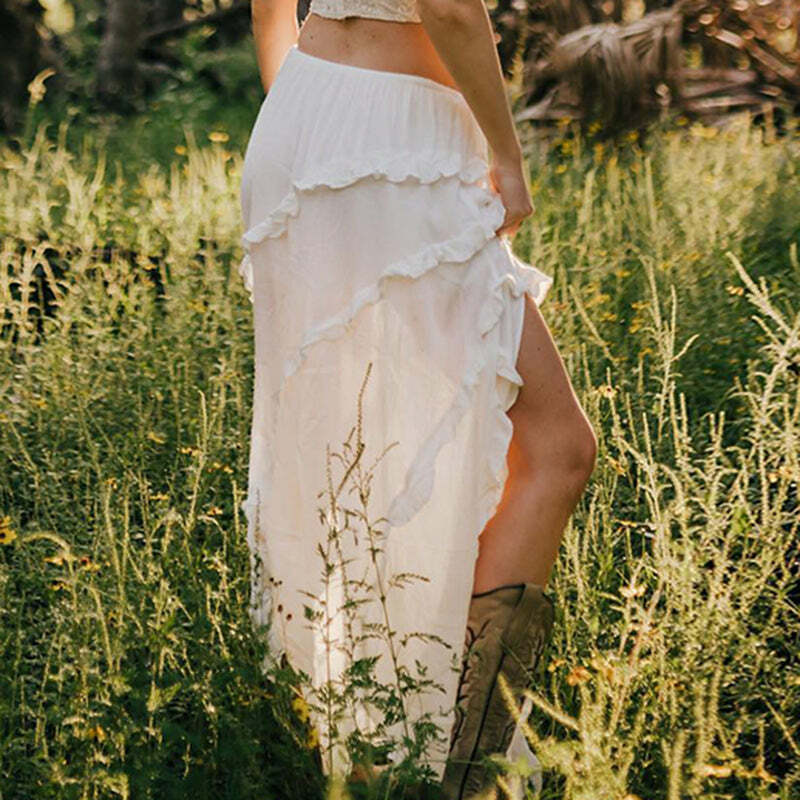 Fatma Ruffle Maxi Skirt - Y2K Summer Grunge, 90s Retro, Pastel Goth, Y2K Party & Club