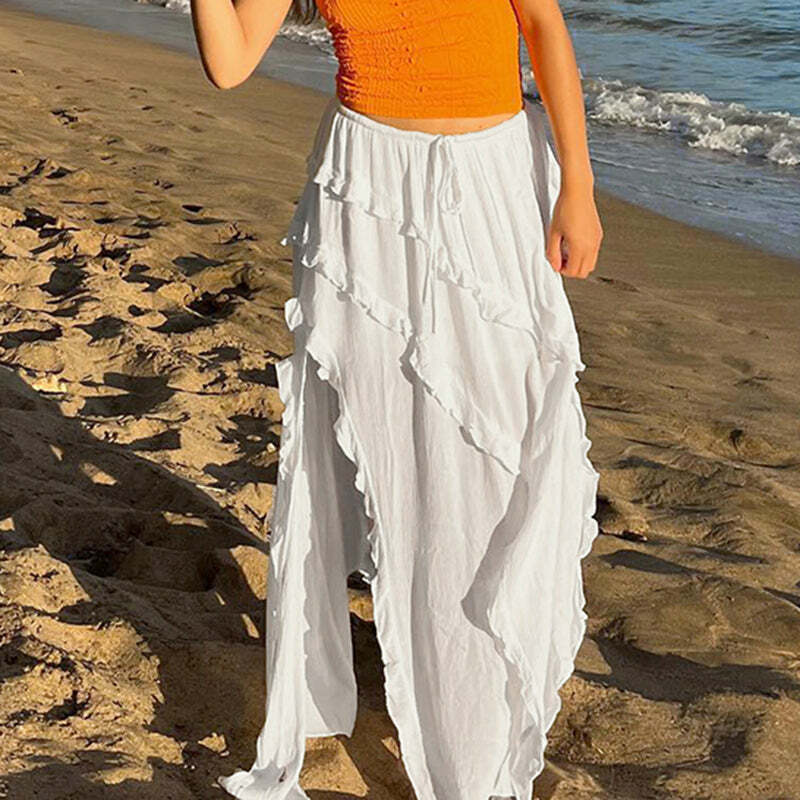 Fatma Ruffle Maxi Skirt - Y2K Summer Grunge, 90s Retro, Pastel Goth, Y2K Party & Club