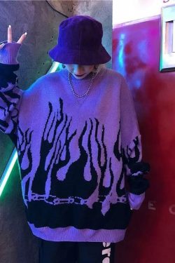 Flamed Lit Chain Sweatshirt - Y2K Grunge, 90s Fashion, Retro Style, Y2K Party & Club Outfits