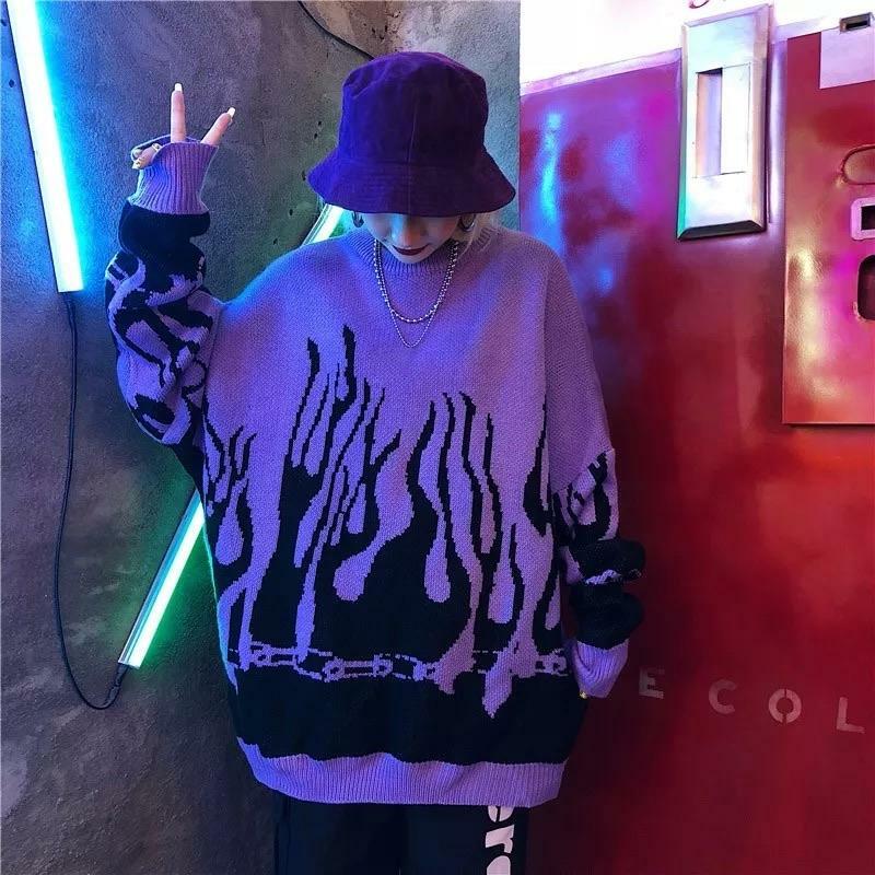 Flamed Lit Chain Sweatshirt - Y2K Grunge, 90s Fashion, Retro Style, Y2K Party & Club Outfits