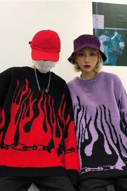 Flamed Lit Chain Sweatshirt - Y2K Grunge, 90s Fashion, Retro Style, Y2K Party & Club Outfits