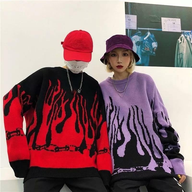 Flamed Lit Chain Sweatshirt - Y2K Grunge, 90s Fashion, Retro Style, Y2K Party & Club Outfits