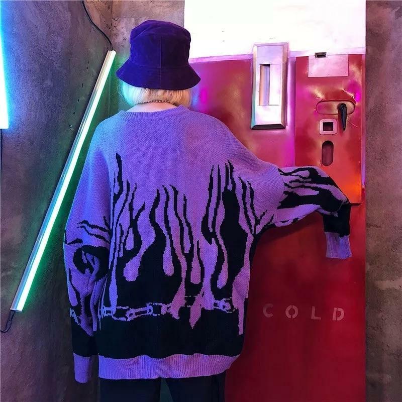 Flamed Lit Chain Sweatshirt - Y2K Grunge, 90s Fashion, Retro Style, Y2K Party & Club Outfits