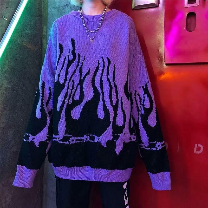 Flamed Lit Chain Sweatshirt - Y2K Grunge, 90s Fashion, Retro Style, Y2K Party & Club Outfits