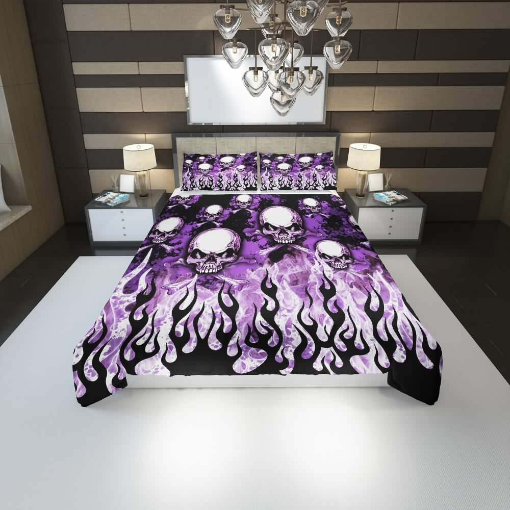 Flaming Skull From Hell Duvet Cover Set - Y2K Grunge, 90s Retro, Gothic, Pastel Goth Bedding