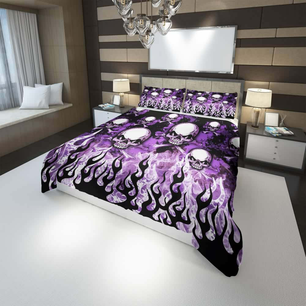 Flaming Skull From Hell Duvet Cover Set - Y2K Grunge, 90s Retro, Gothic, Pastel Goth Bedding