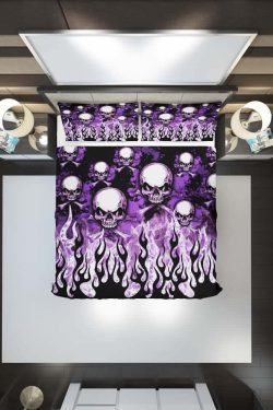 Flaming Skull From Hell Duvet Cover Set - Y2K Grunge, 90s Retro, Gothic, Pastel Goth Bedding