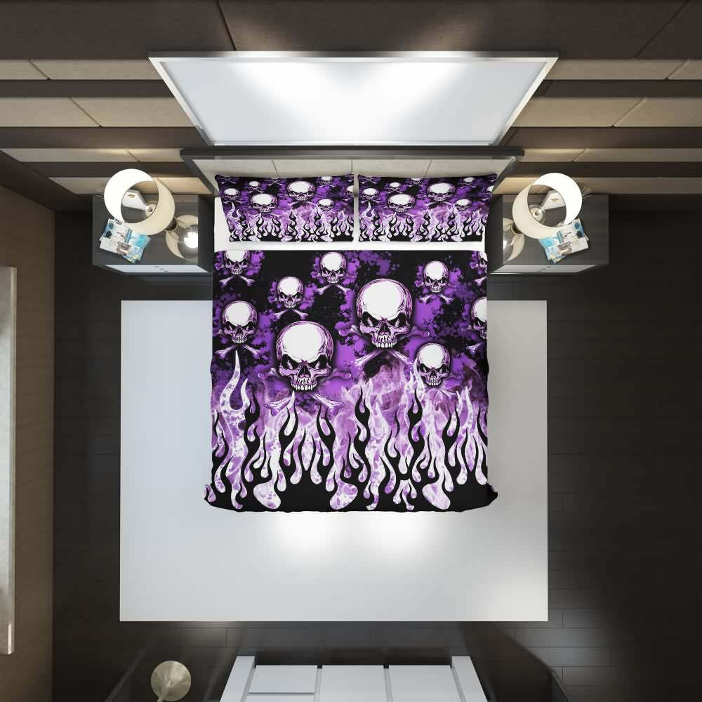 Flaming Skull From Hell Duvet Cover Set - Y2K Grunge, 90s Retro, Gothic, Pastel Goth Bedding