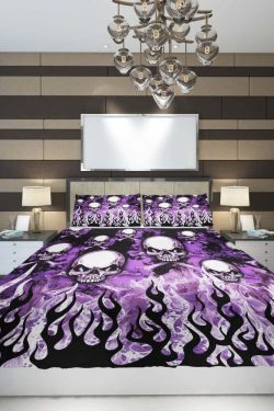 Flaming Skull From Hell Duvet Cover Set - Y2K Grunge, 90s Retro, Gothic, Pastel Goth Bedding