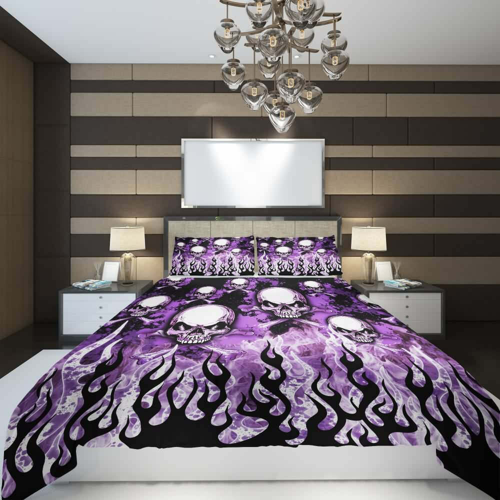 Flaming Skull From Hell Duvet Cover Set - Y2K Grunge, 90s Retro, Gothic, Pastel Goth Bedding