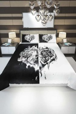 Flaming Skull Heart Duvet Cover Set - Y2K Grunge, 90s Retro, Gothic Pastel Goth, Y2K Pop