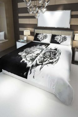 Flaming Skull Heart Duvet Cover Set - Y2K Grunge, 90s Retro, Gothic Pastel Goth, Y2K Pop