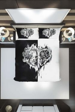 Flaming Skull Heart Duvet Cover Set - Y2K Grunge, 90s Retro, Gothic Pastel Goth, Y2K Pop