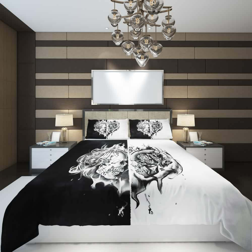 Flaming Skull Heart Duvet Cover Set - Y2K Grunge, 90s Retro, Gothic Pastel Goth, Y2K Pop