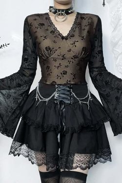 Floral Elegance Sheer Long Sleeve Top - Y2K Summer, 90s Fashion, Grunge, Retro, Pastel Goth