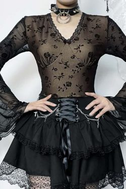 Floral Elegance Sheer Long Sleeve Top - Y2K Summer, 90s Fashion, Grunge, Retro, Pastel Goth