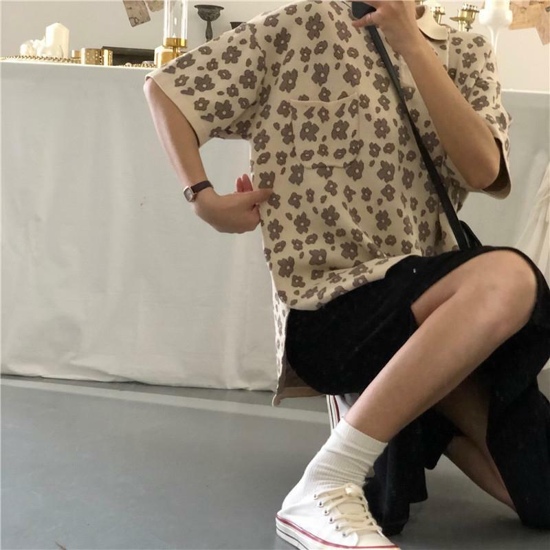 Floral Pattern Shirt - Y2K Summer Outfit, 90s Fashion, Grunge, Retro Style, Y2K Club & Party Look