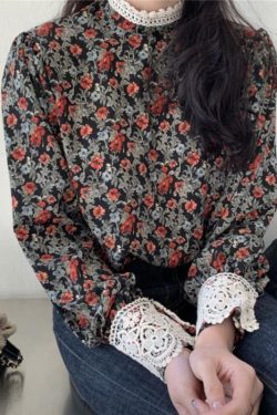 Floral Print Long Sleeve Blouse - Y2K Summer, 90s Fashion, Grunge, Retro, Pastel Goth Outfits