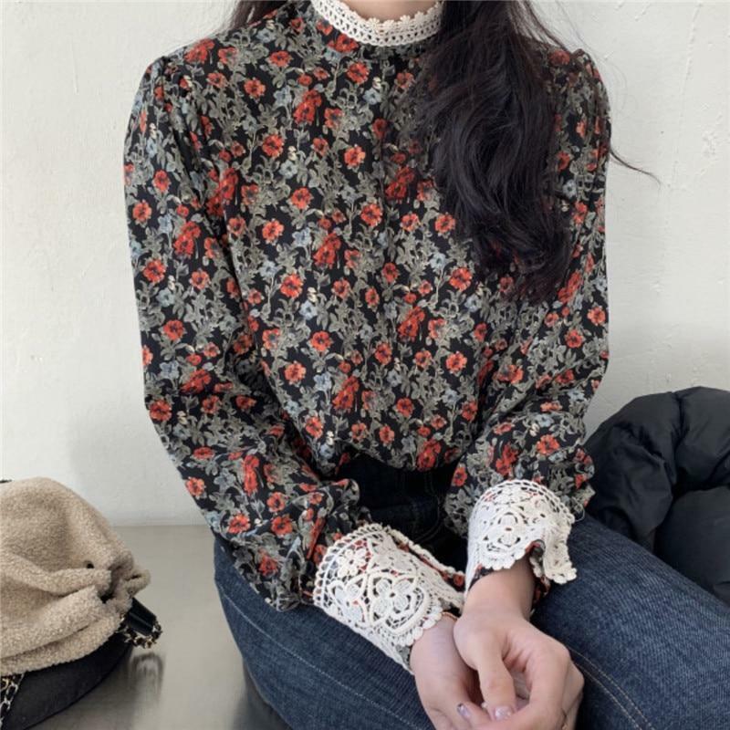 Floral Print Long Sleeve Blouse - Y2K Summer, 90s Fashion, Grunge, Retro, Pastel Goth Outfits